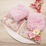 Spring Imperial Pink Gold Blossom CNY Cape with Rose Pink Faux Fur Collar