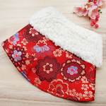 Spring Of Blessings in Red Blue Blossoms CNY Cape with White Fur Collar