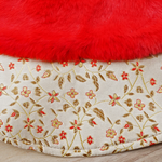 Spring Imperial Golden Mini Floral CNY Cape with Red Faux Fur Collar