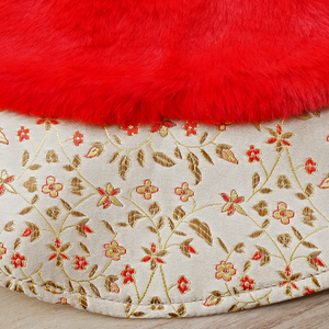 Spring Imperial Golden Mini Floral CNY Cape with Red Faux Fur Collar