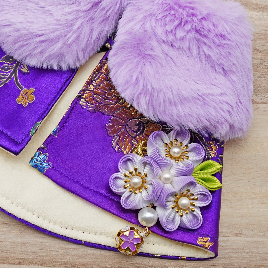 Spring Imperial Lavender Garden CNY Cape with Violet Faux Fur Collar