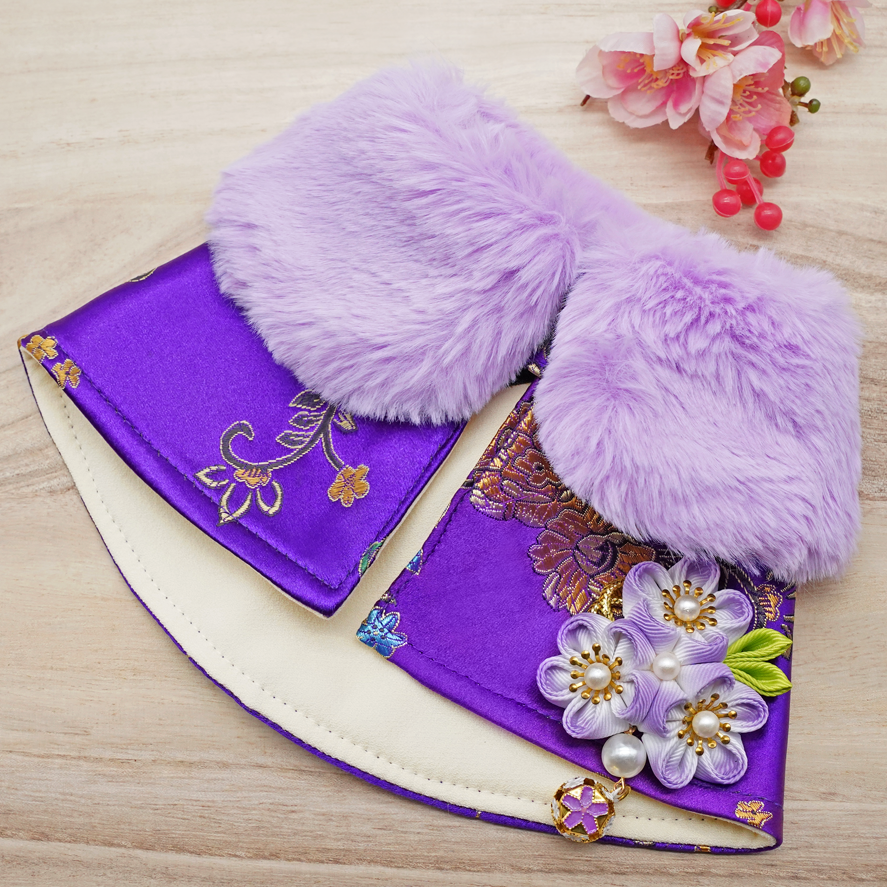 Spring Imperial Lavender Garden CNY Cape with Violet Faux Fur Collar