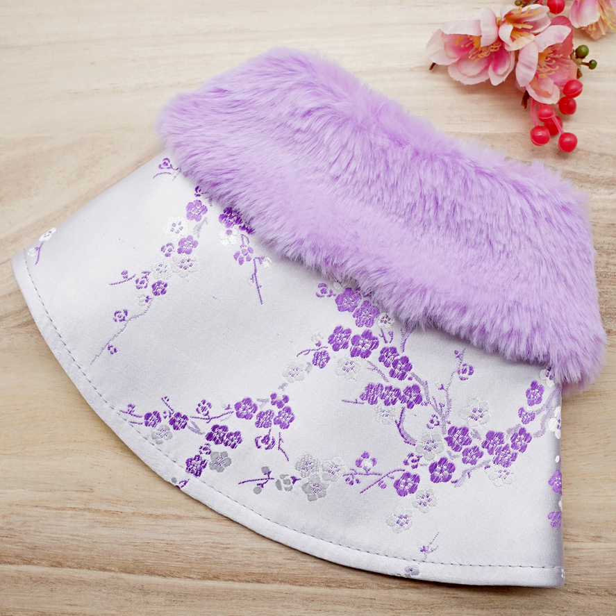 Spring Imperial Lavender Blossom CNY Cape with Violet Faux Fur Collar