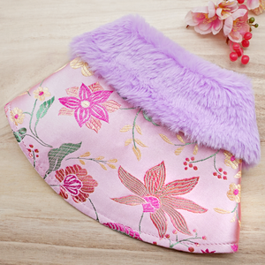 Spring Imperial Pastel Floral CNY Cape with Violet Faux Fur Collar