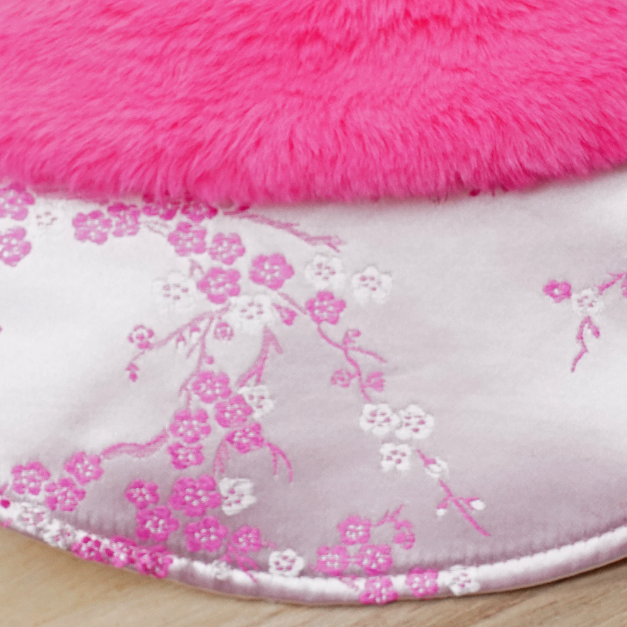 Spring Imperial Baby Pink Blossoms CNY Cape with Fuschia Pink Faux Fur Collar