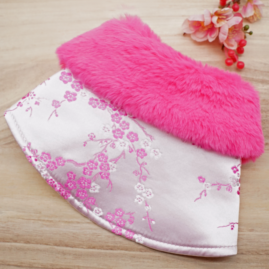 Spring Imperial Baby Pink Blossoms CNY Cape with Fuschia Pink Faux Fur Collar