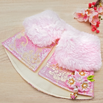 Spring Imperial Baby Pink Gold Phoenix CNY Cape with Baby Pink Faux Fur Collar