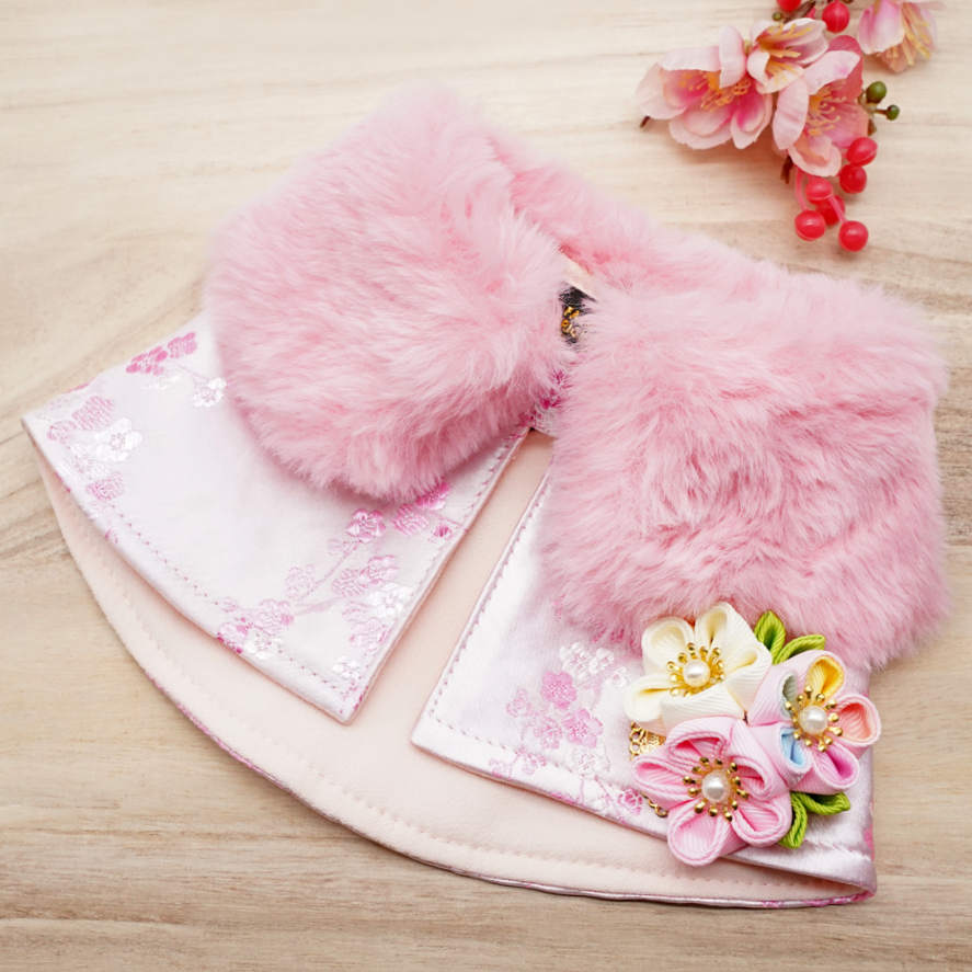 Spring Imperial Baby Pink Blossoms CNY Cape with Rose Pink Faux Fur Collar