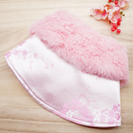 Spring Imperial Baby Pink Blossoms CNY Cape with Rose Pink Faux Fur Collar