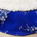 Spring Of Strength in Deep Royal Blue Blossoms CNY Cape with Faux Fur Collar