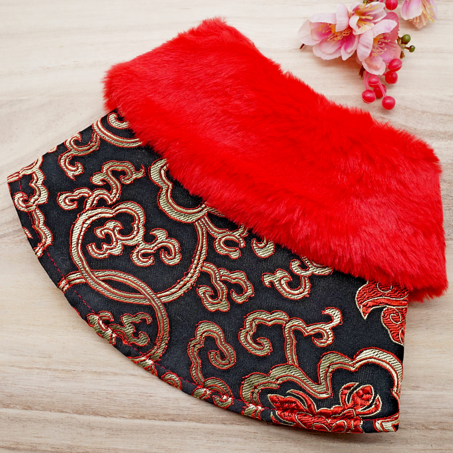 Spring Of Prosperity in Royal Scarlett CNY Cape with Faux Fur Collar