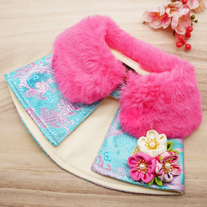 Spring Imperial Pink Blue Phoenix CNY Cape with Fuschia Pink Faux Fur Collar