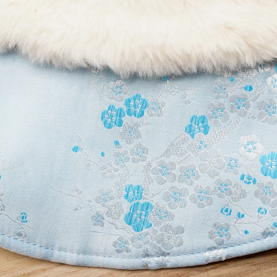 Spring Imperial Baby Blue Blossom CNY Cape with White Faux Fur Collar