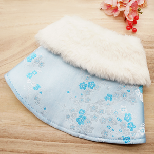 Spring Imperial Baby Blue Blossom CNY Cape with White Faux Fur Collar