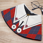 High School White Collar Cape in Red/Blue Harlequin