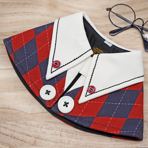 High School White Collar Cape in Red/Blue Harlequin