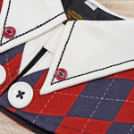 High School White Collar Cape in Red/Blue Harlequin