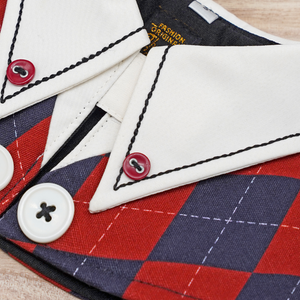 High School White Collar Cape in Red/Blue Harlequin