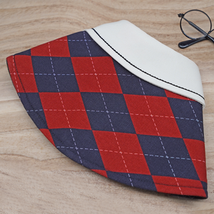 High School White Collar Cape in Red/Blue Harlequin
