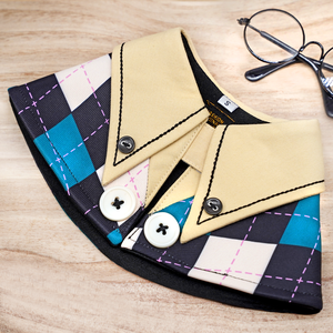 High School Cream Collar Cape in Cream/Dark Turquoise Harlequin