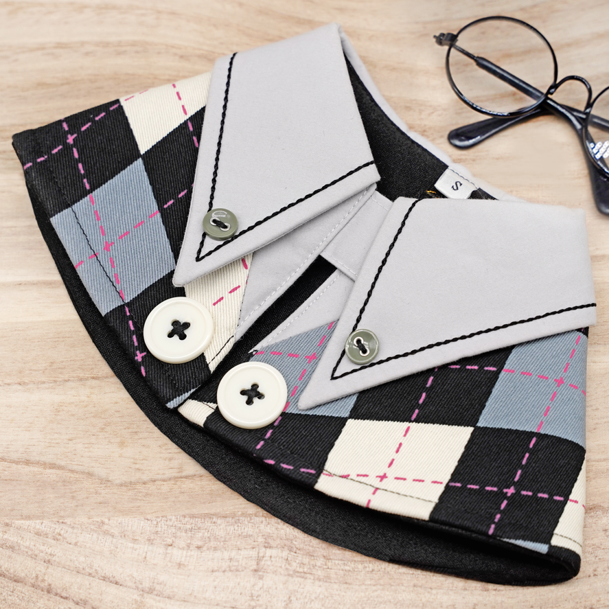 High School Grey Collar Cape in Grey/Black Harlequin