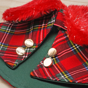 Silver Glitter Red Faux Fur Collar in Red/Green Tartan Trench Coat